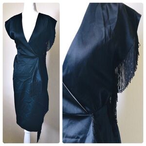 COPY - French Connection black satin fringe dress S